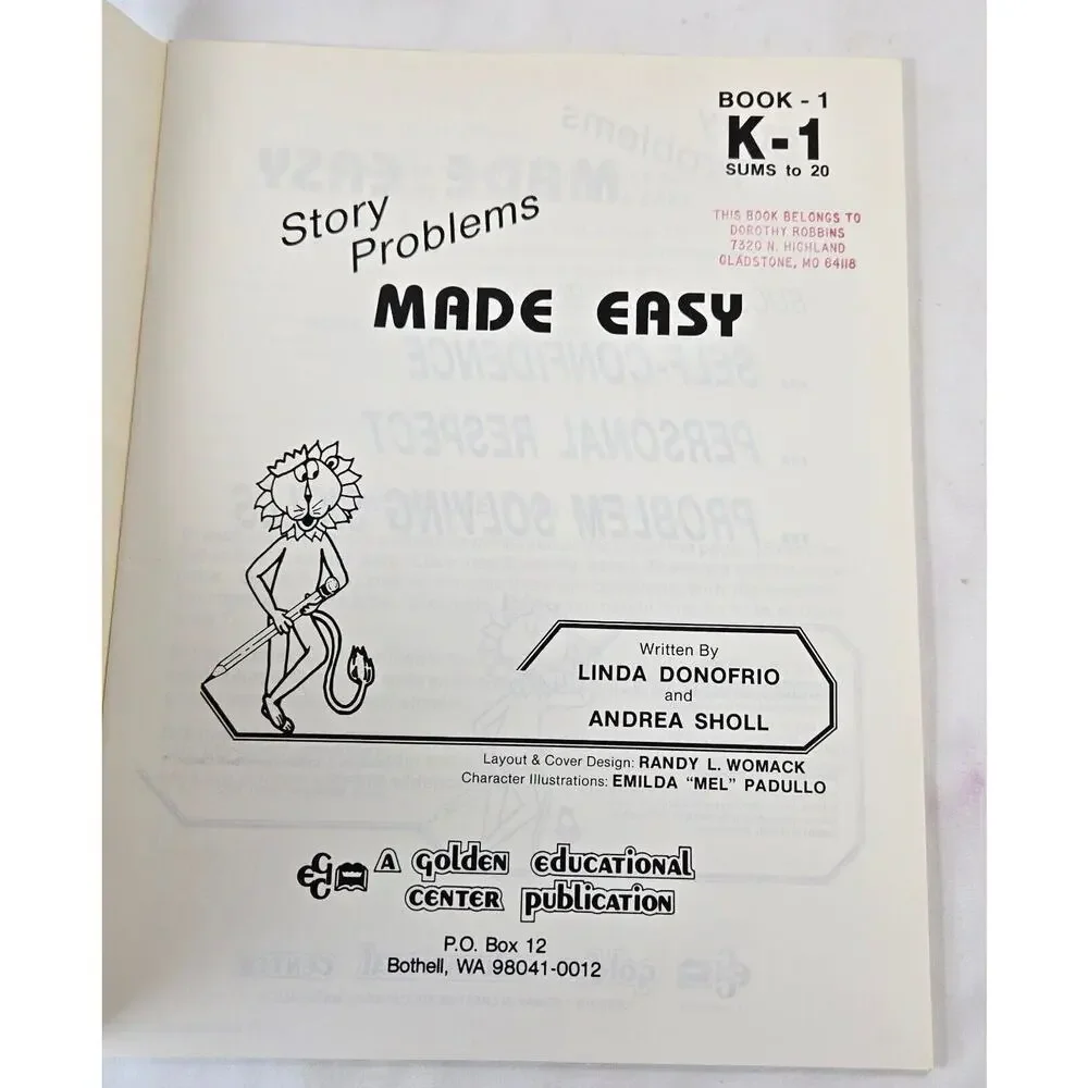 Golden Educational Center Math Story Problem Workbooks Worksheets K-3 Homeschool